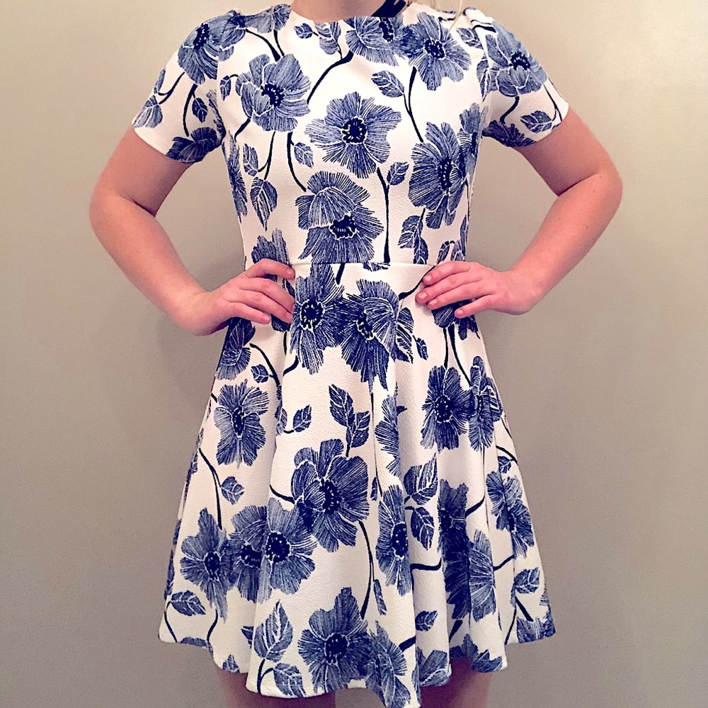 Blue Floral Print Dress